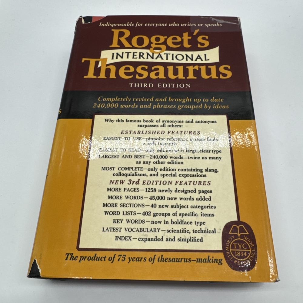 Vintage Roget's International Thesaurus 3rd Edition 1962 HC DJ Thumb Indexed